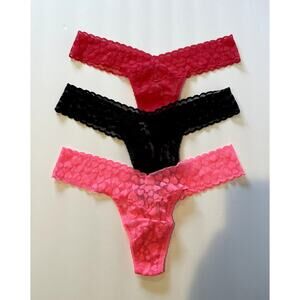Victoria’s Secret Panties Womens One Size Pink Red Black Lacie 3 Pair Valentines